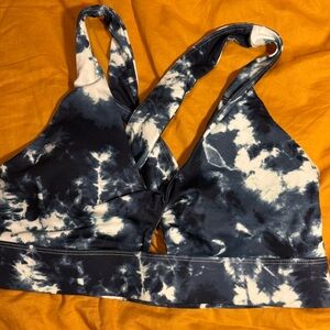 Fabletics Navy and White Tie-Dye Sports Bra